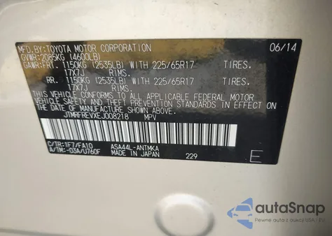 2014 Toyota Rav4 Xle z USA, uszkodzony, nr VIN JTMRFREVXEJ008218